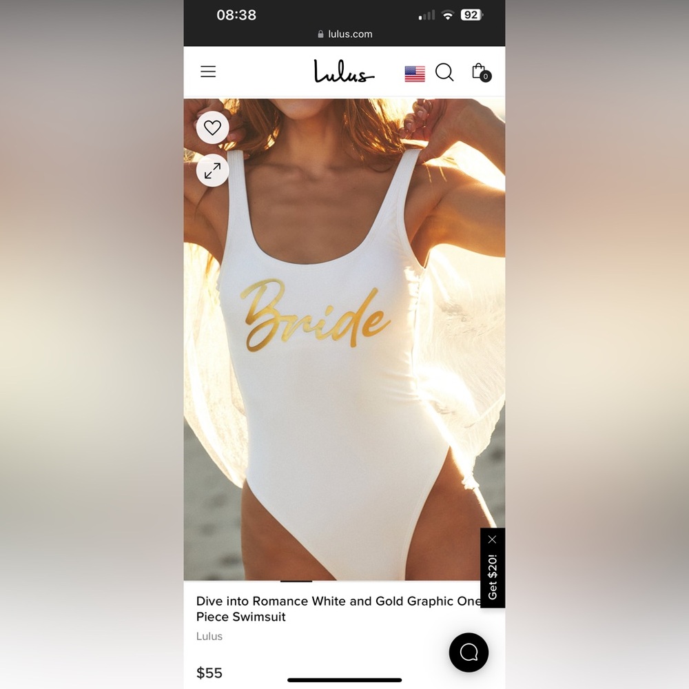 LuLu’s Dive into romance white and gold one piece bathing suit ‘Bride’